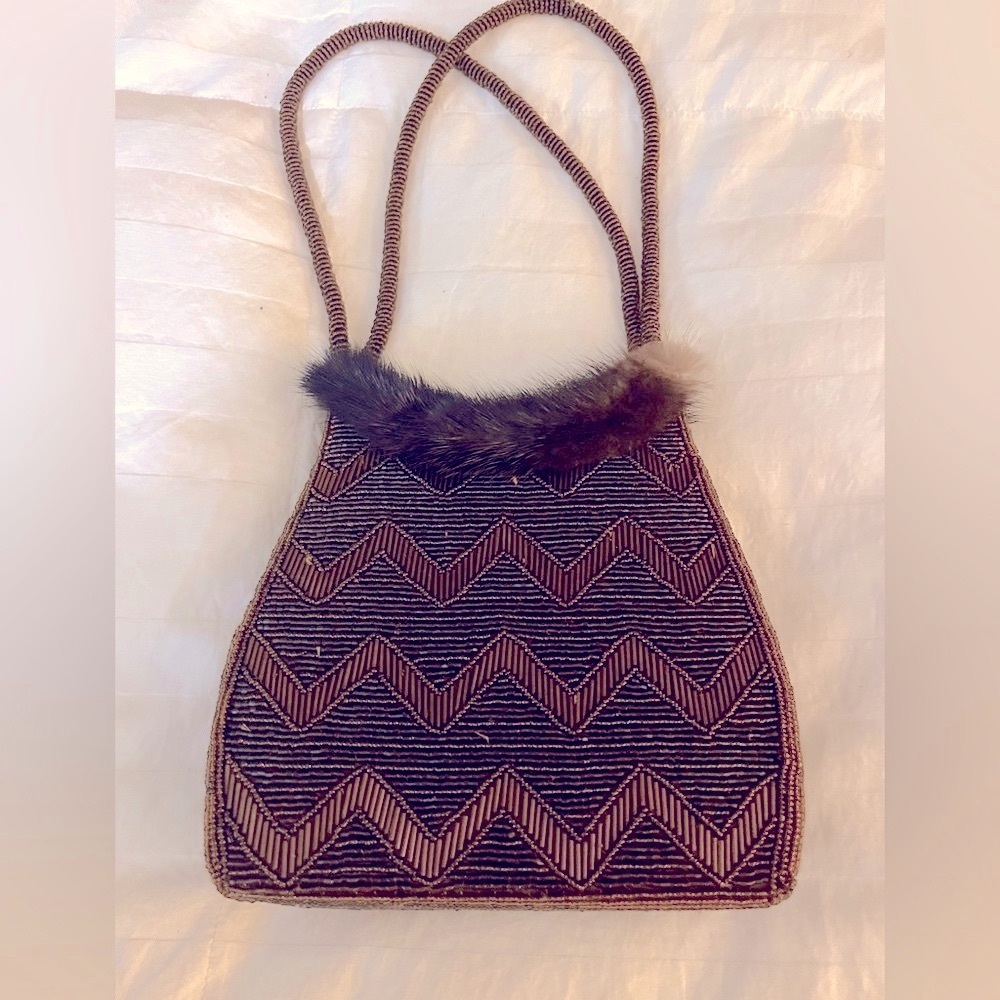 Paris beaded/ genuine fur trim bag - Picture 2 of 9